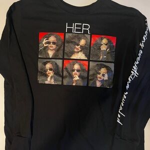 H.E.R.Black Graphic Long Sleeve Top. Large.